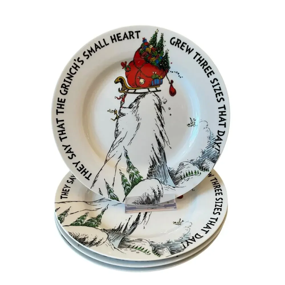 New Set of 3 Dr. Seuss The Grinch’s Small Heart Grew 3 Sizes Salad Plates